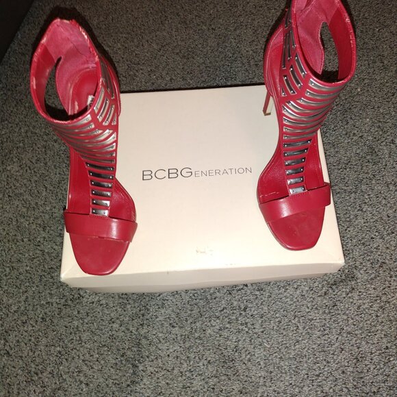 Red & silver open toe heels - Picture 1 of 4